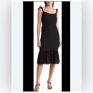 Velvet Torch Black Ruffled Sheath Midi Dress